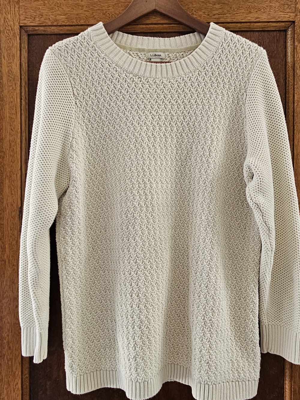 L.L. Bean Women's Cream Cable Knit Crewneck Sweater